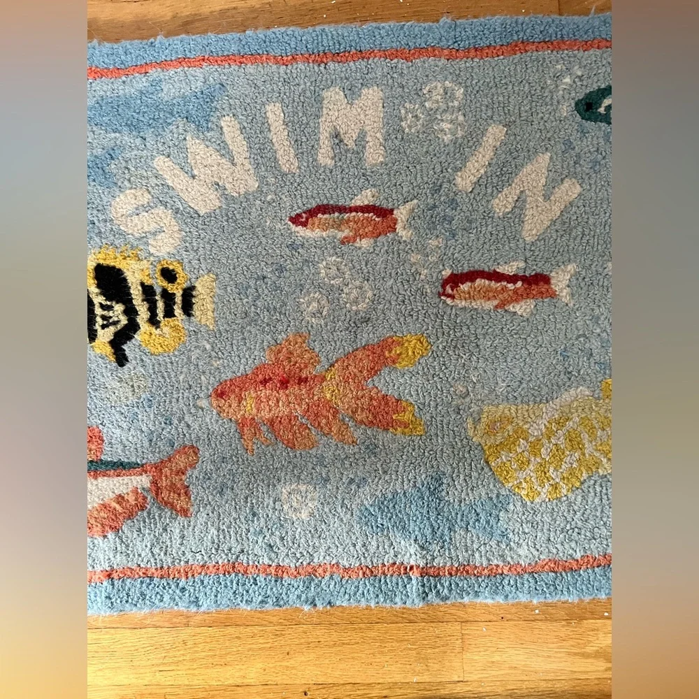 Chandler Four Corners Vintage Hooked Wool Rug Fish Ocean “Swim In“ 2’x3’
